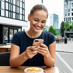 **Image:** A person smiling and relaxed, sitting at a cafe in Warsaw, using a mobile banking app on their smartphone. The app shows automated savings and investment growth. In the background, modern buildings are visible, symbolizing financial success.
    *   **Prompt:** Happy person at Warsaw cafe using banking app showing automated savings growth. Modern buildings in background.