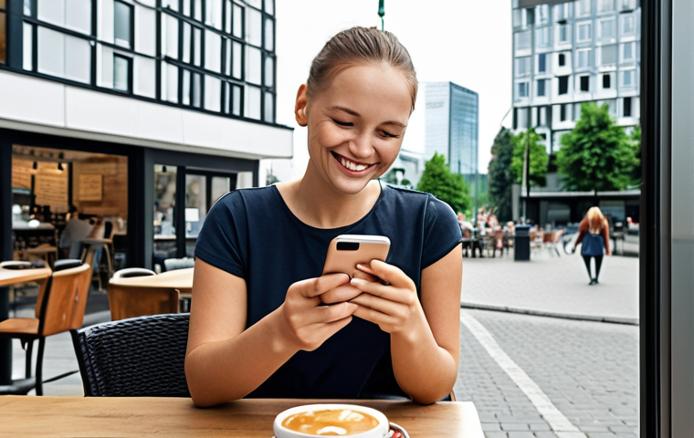 **Image:** A person smiling and relaxed, sitting at a cafe in Warsaw, using a mobile banking app on their smartphone. The app shows automated savings and investment growth. In the background, modern buildings are visible, symbolizing financial success.
* **Prompt:** Happy person at Warsaw cafe using banking app showing automated savings growth. Modern buildings in background.